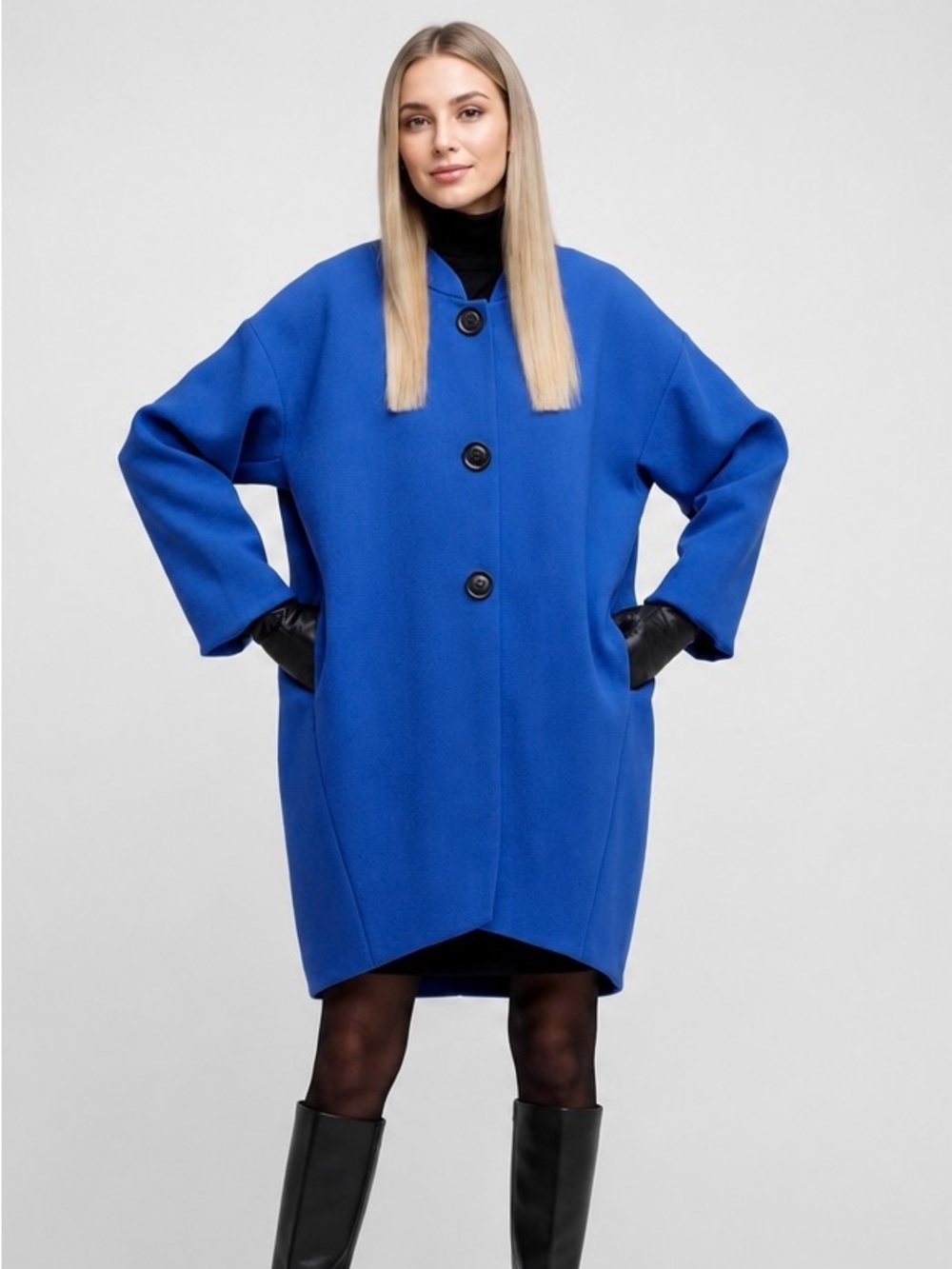 Lafayette 148 New York Royal Blue Wool Cocoon Coat Sz M